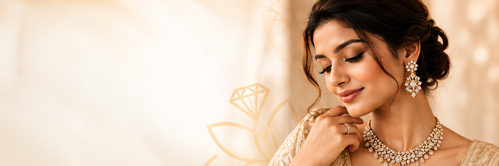 Unique Jewellers — Elegant model wearing bridal necklace and earrings